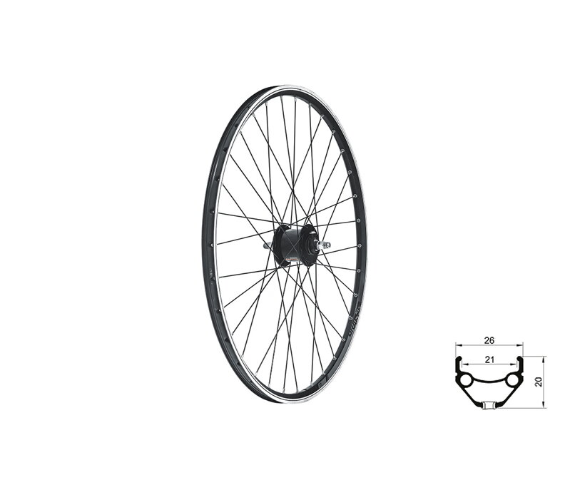 Zapletené koleso predné KLS DRAFT Dynamo V-brake, 24", black Zapletené koleso predné KLS DRAFT Dynamo V-brake, 24", black