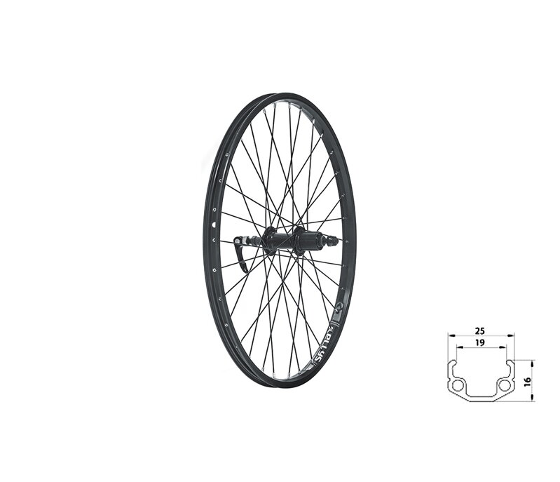 Zapletené koleso zadné KLS WASPER CASSETTE V-brake R, 24", black Zapletené koleso zadné KLS WASPER CASSETTE V-brake R, 24", black