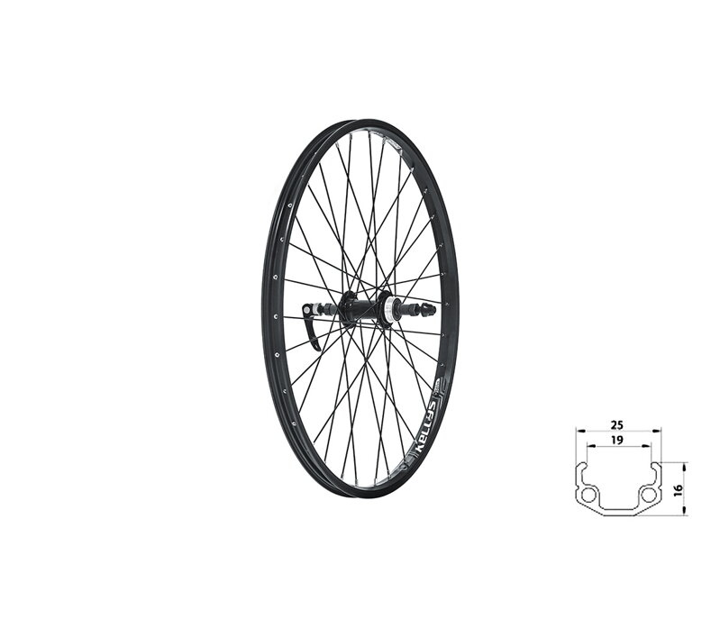 Zapletené koleso zadné KLS WASPER FREEWHEEL V-brakeR, 24", black