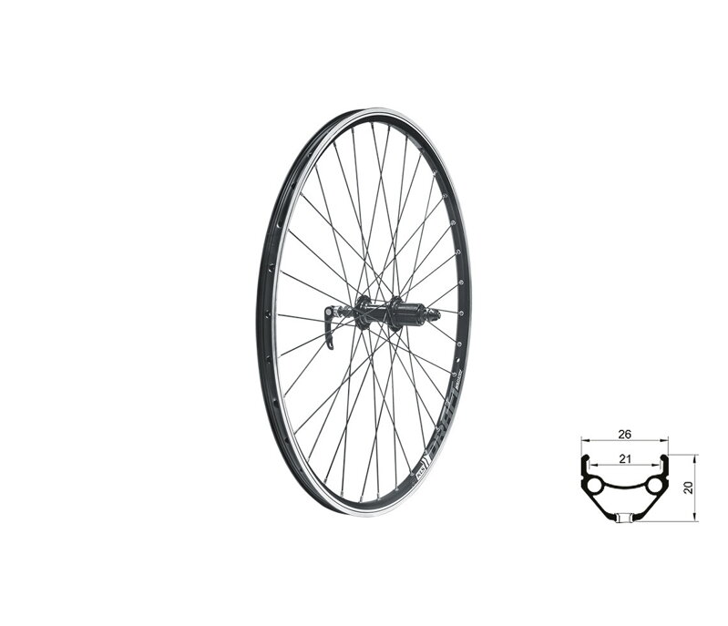 Zapletené koleso zadné KLS DRAFT V-brake R, 26", black Zapletené koleso zadné KLS DRAFT V-brake R, 26", black