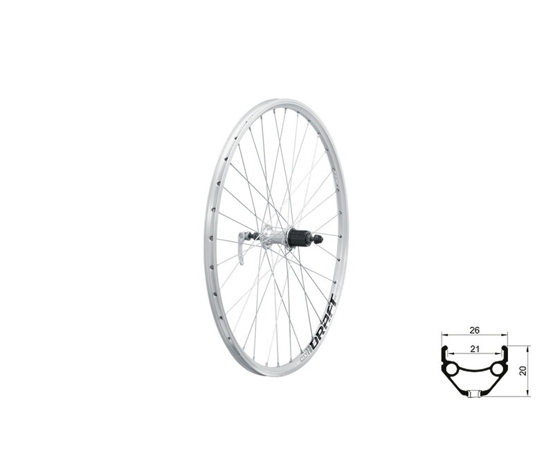 Zapletené koleso zadné KLS DRAFT V-brake R, 26", silver Zapletené koleso zadné KLS DRAFT V-brake R, 26", silver