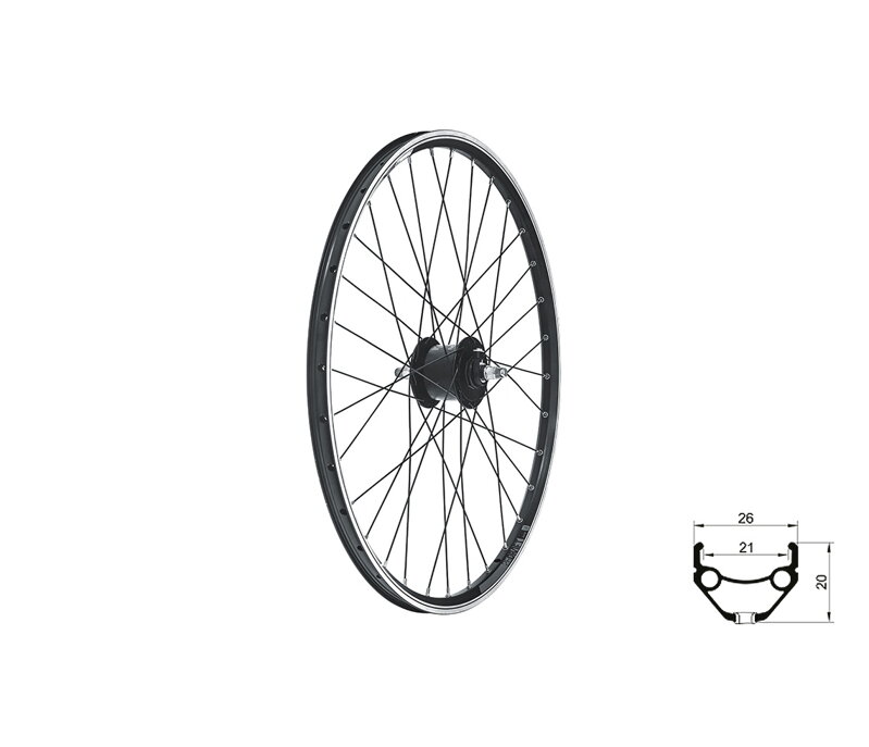 Zapletené koleso predné KLS DRAFT Dynamo V-brake, 26", black Zapletené koleso predné KLS DRAFT Dynamo V-brake, 26", black